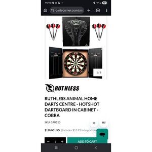 Ruthless Animal Home Darts Centre - Hotshot Dartboard in Cabinet - Cobra